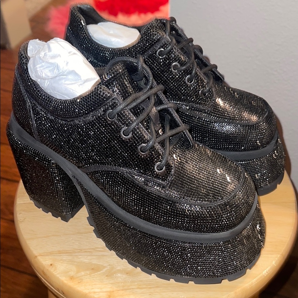 brand new current mood Black Glitter Platform Women's Shoes